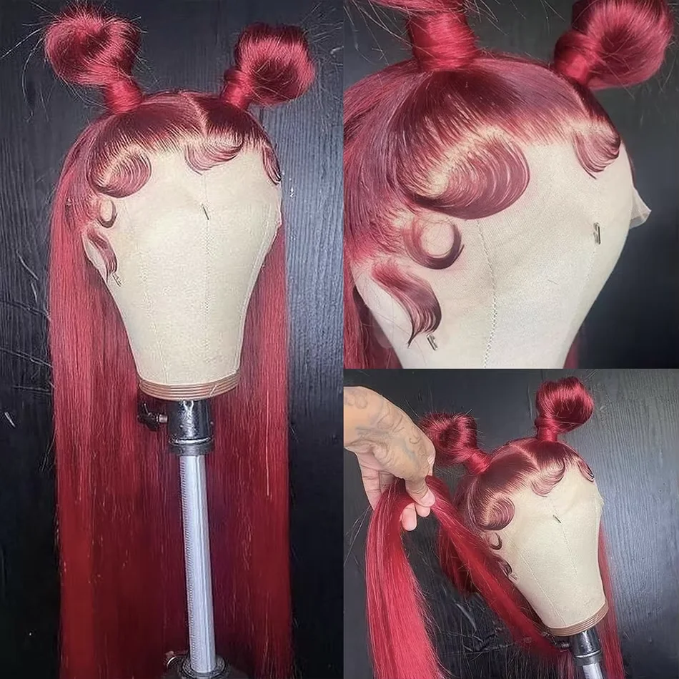 28 Inch Burgundy 99j Wine Red Bone Straight Human Hair Wigs 13x6 Lace Front Human Hair Wigs 99j Colored Human Hair Wig For Women
