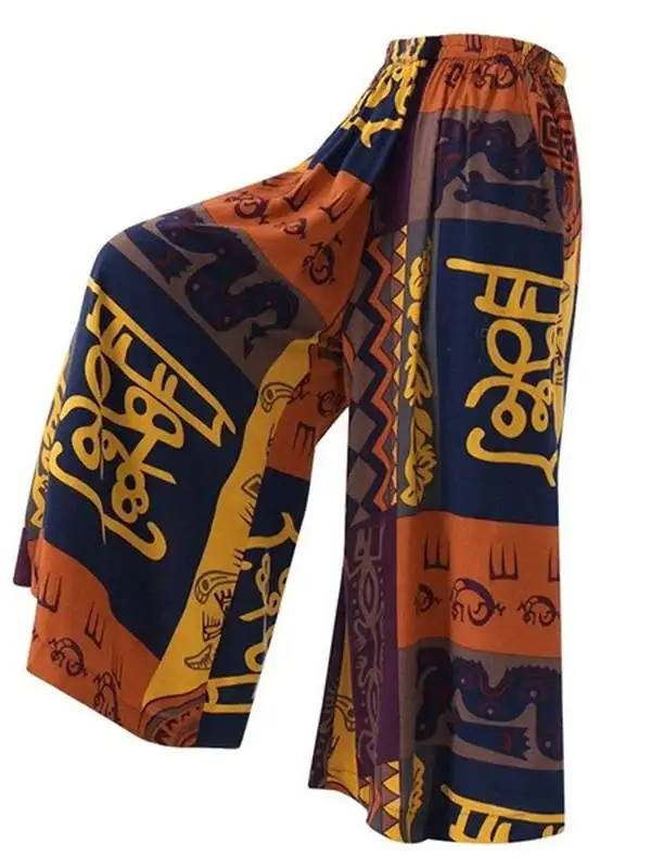 Loose Floral Print Casual Pants High Waist Straight Leg Long Trousers Women's Comfortable Polyester Fiber Commute Sle