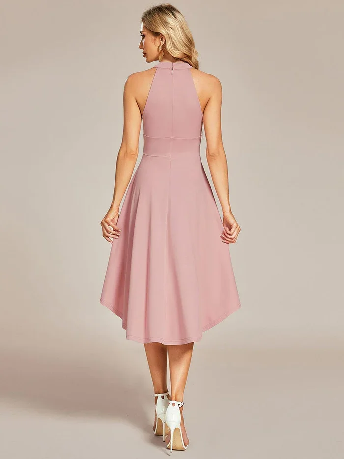 Halterneck Fashion Knee-Length A-Line Sleeveless Midi Cocktail Dresses