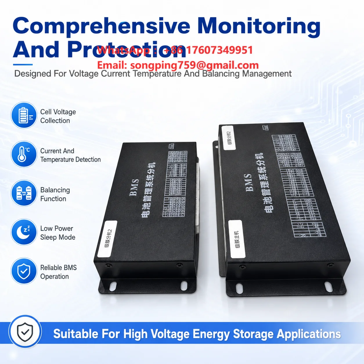 80S Modular Power Bank PCBA Energy Storage BMS EC-HV-MC1+EC-HV-SC4+4.3inch LCD Screen High Voltage Relay Control CAN RS485