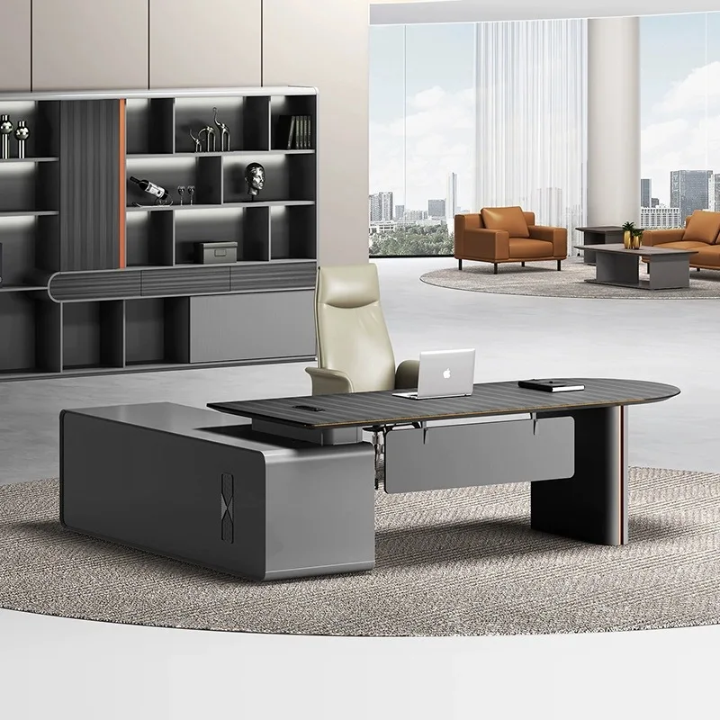 Simple modern boss desk, office desk and chair combination, large desk, president manager, supervisor, office furniture
