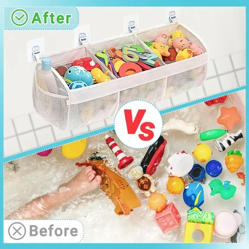 حقيبة تخزين شبكية متعددة الوظائف، مناسبة للحمامات والاستحمام - مثالية لتخزين الألعاب والوجبات الخفيفة وإكسسوارات الشعر