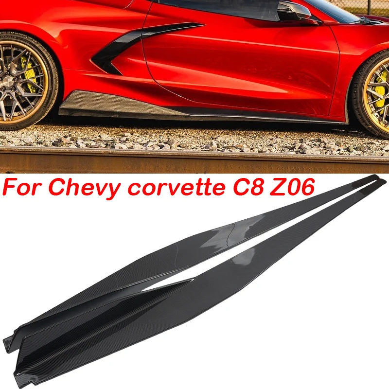 For Chevy corvette C8 Z06 2021-2023 Carbon Fiber/Glossy black Car Side Skirts Parts Upgrade Body kit Spoiler Diffuser Splitters