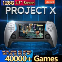 NEW Project X Portable Pocket Video Game Console 128G 40000+ Games 4.3” IPS Screen Support PS1 Retro Gaming Dual Speaker Stereo