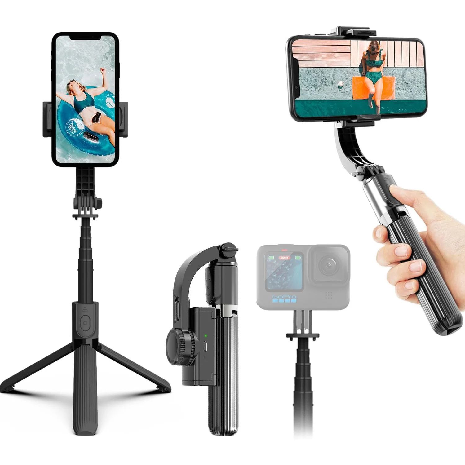 Gimbal Stabilizer Smartphone Selfie Stick Tripod with Remote Control 360° Rotation 1-Axis Selfies Live Streaming Video Recording