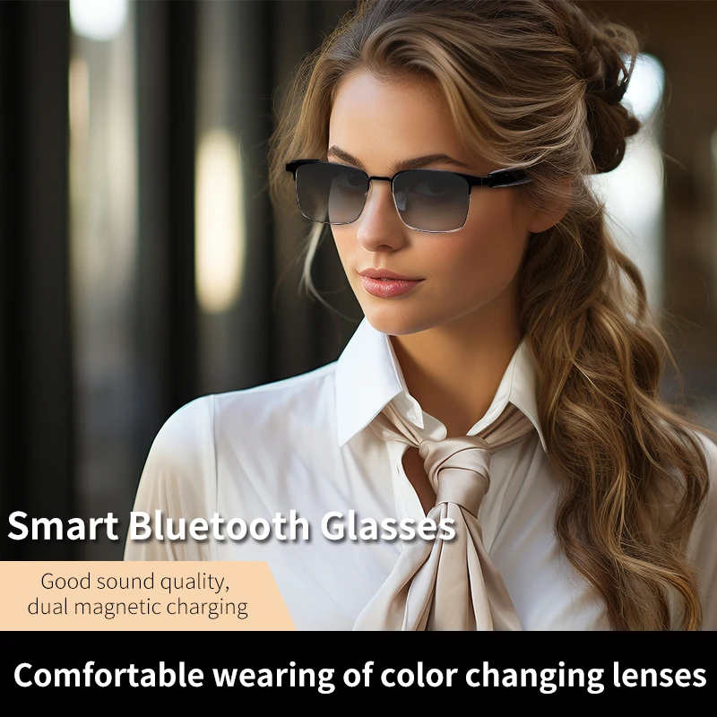 Photochromic Smart Glasses Bluetooth Transition Lenses Color Changing Sunglasses Hands-free Call Magnetic Charge Audio Eyewear