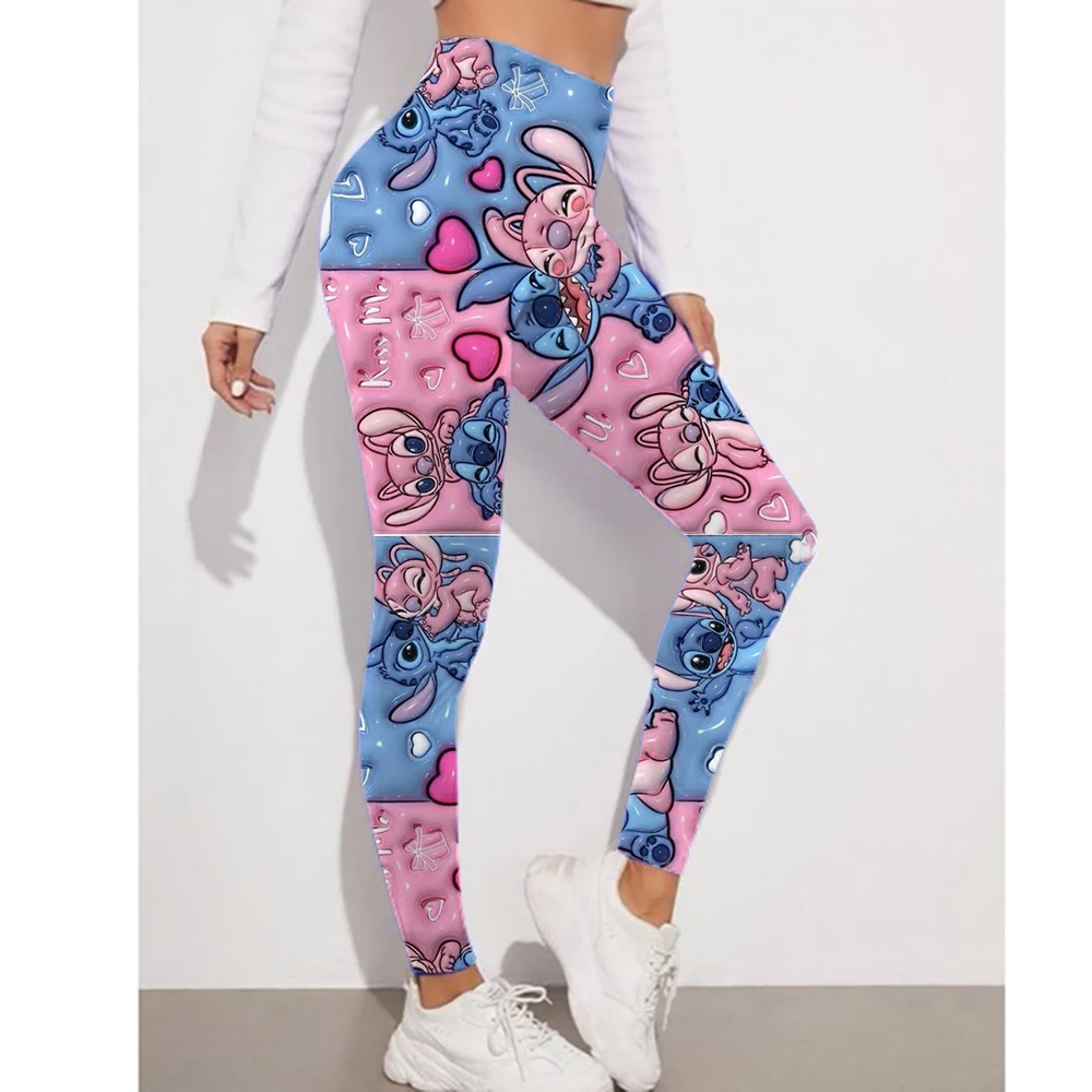 Women's sports Lilo&Stitch printed high elasticity tight fit waist circumference fitness jogging push up slim pencil pants