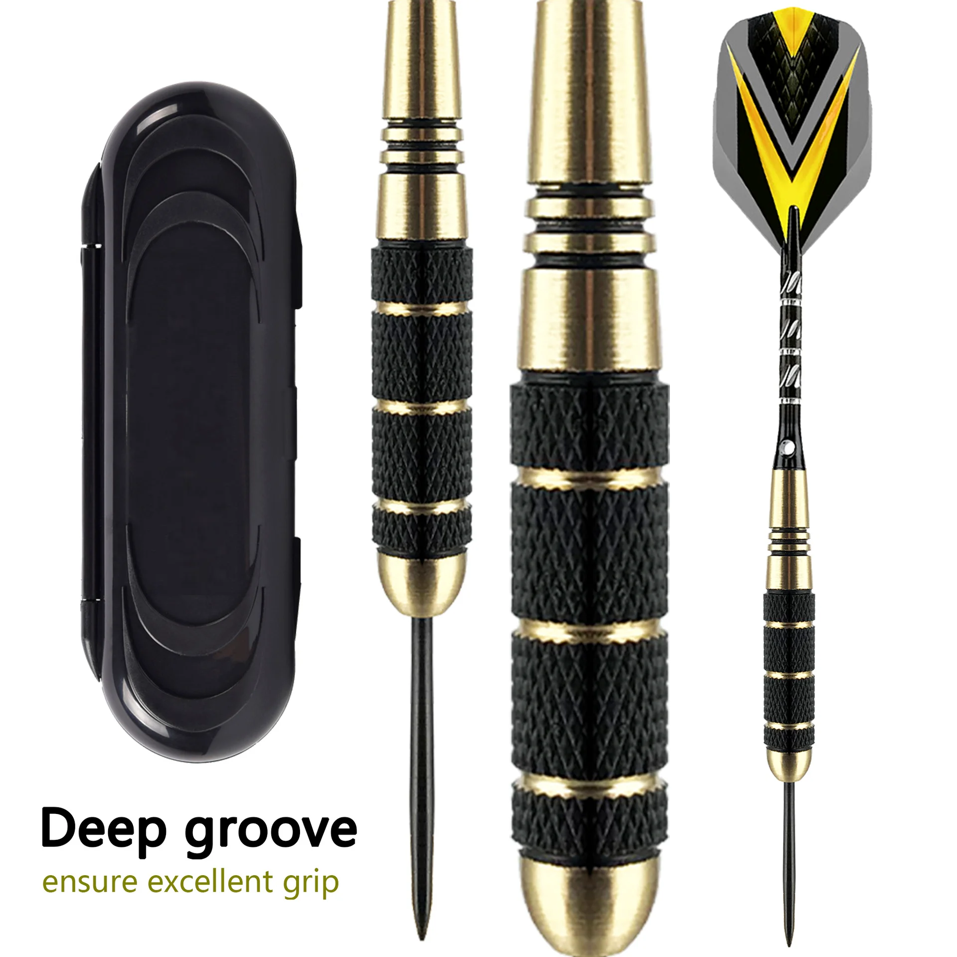 Set di freccette con punta in acciaio per freccette 24g Freccette professionali in ottone Punta in metallo Alberi in alluminio nero 3 voli 6 O-ring in gomma