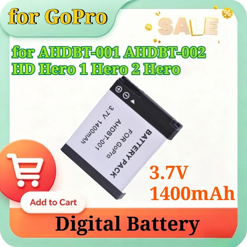 3.7V 1400mAh Li-ion Rechargeable Battery for GoPro AHDBT-001 AHDBT-002 HD Hero Hero1 Hero 2 Surf Outdoor Action Camera Battery