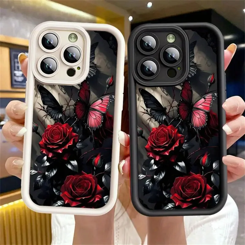 

Gothic architecture Rose Skull head Pattern Silicone Case For iPhone XS XR 16 15 7 8 Plus 11 15 16 13 12 14 Pro Max Cover Funda