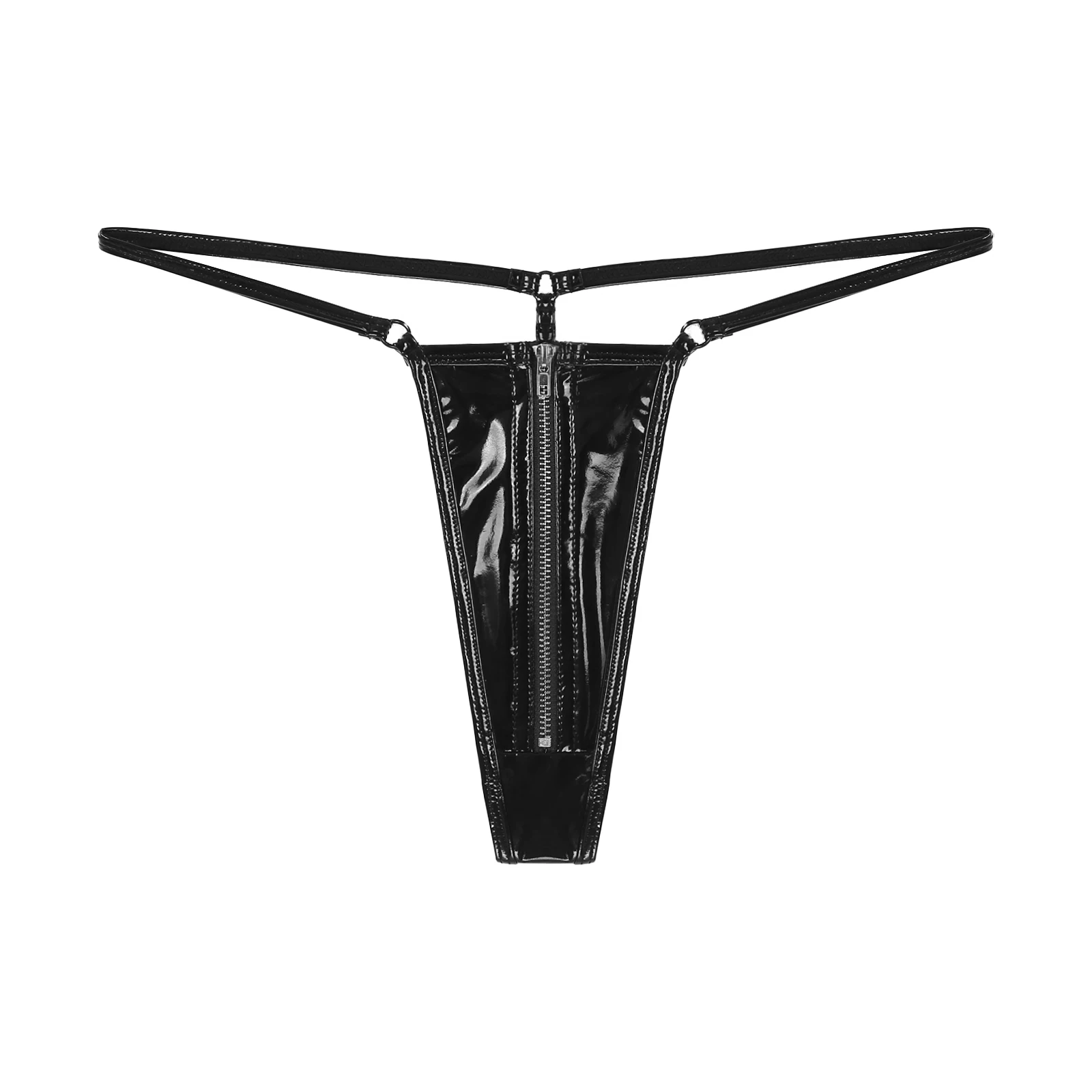 Womens Erotic Lingerie Underpants Zipper Crotch Latex G-string Briefs Wet Look Patent Leather T-back Thongs Sexy Micro Underwear