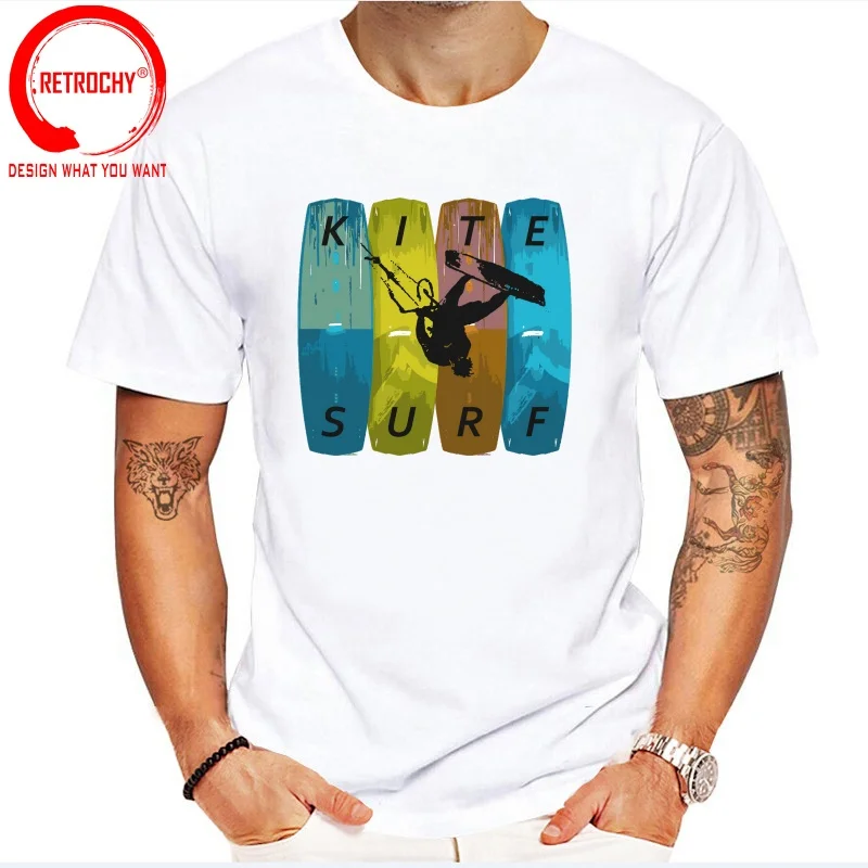 Vintage Painting Kite Surfer Kitesurf T Shirt Men Fashion Trendy Casual Clothing Stylish Tops Tee Shirt Leisure Tshirt Men's T-S