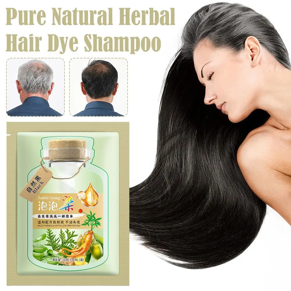 Pure Natural Herbal Hair Dye Shampoo 5 Minutes Change Hair Care Fashion Gray 20mlx10pcs Non-irritating Hair Color White Rep J1M5