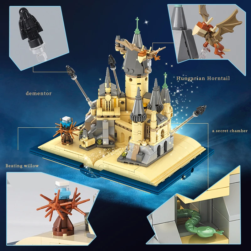 Hogwarts livro blocos de construção harry potter moc montagem modelo 3d dragão moc mini tijolo figura brinquedos para crianças presente natal