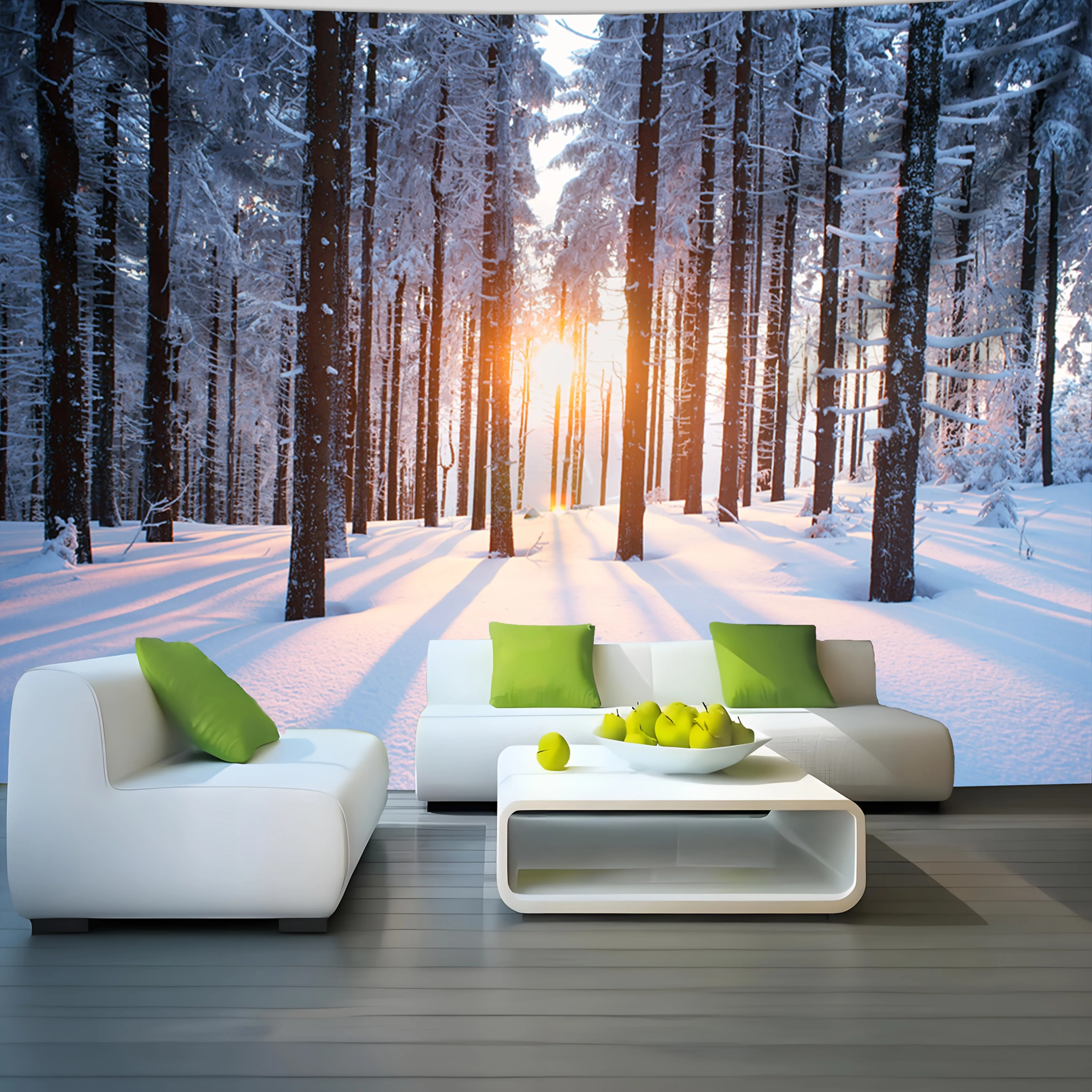 [Forest Snow Scene Wall Tapestry] 1pc Ultra Large Forest Snow Scene Nature Landscape Photo Background Wall Tapestry - Wall Decor