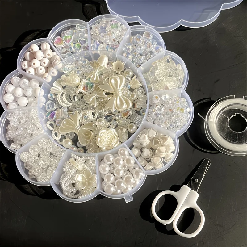 Picture 6: 13 grid white plum blossom storage box, acrylic beads, handmade jewelry set, DIY  bracelet necklace, mobile phone chain
