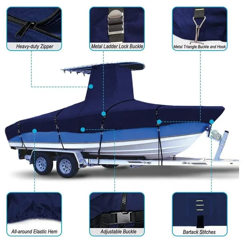 Tear Resistant Trailerable T-Top Boat Cover Anti Water UV-Proof Windproof Metal Buckle Straps Customized Logo 60