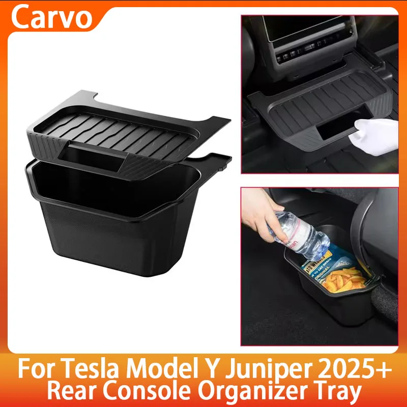 

For Tesla Model Y/Y Juniper 2025+ Storage Box Organizer with Lid Rear Center Console Bin & Trash Can Compatible TPE Accessories