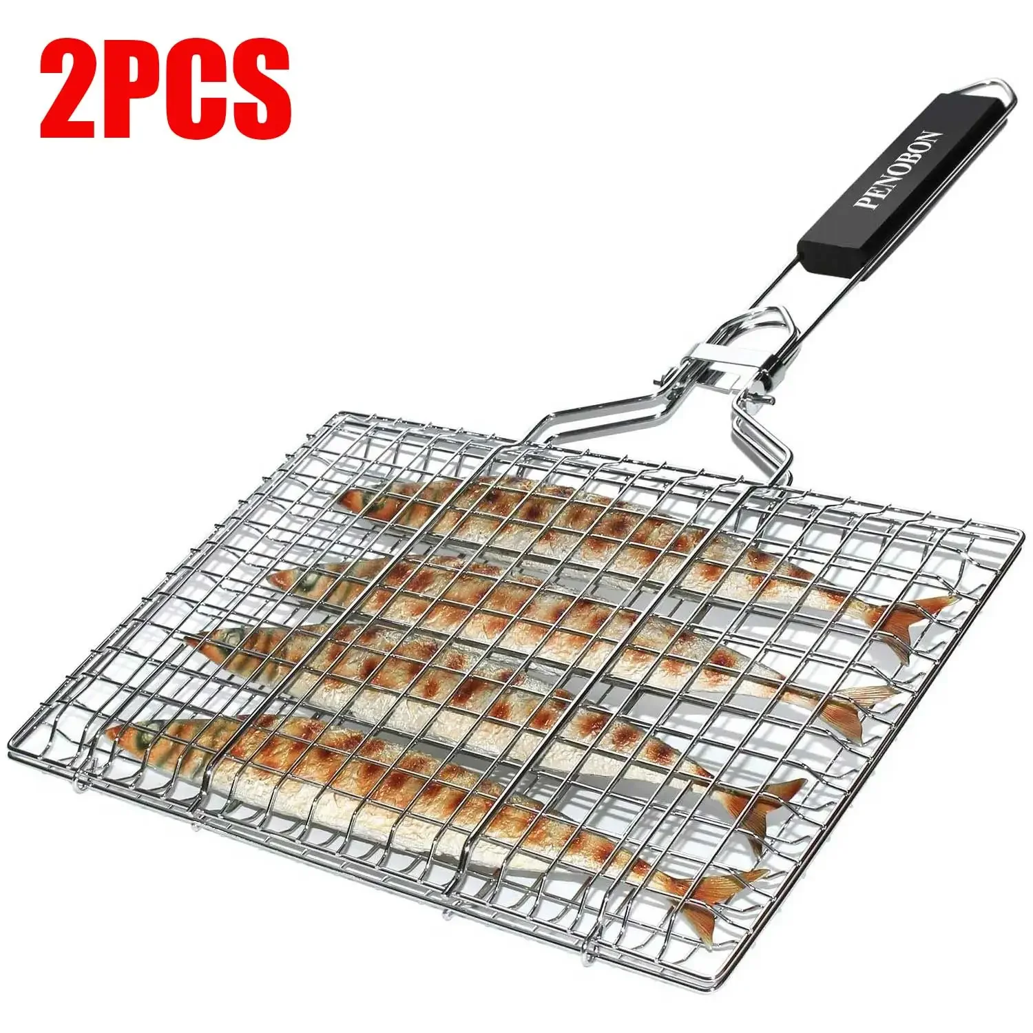 

CANBOUN Grill Fish Basket, Collapsible Portable Stainless Steel Grill Basket With Detachable Handle And Storage Bag