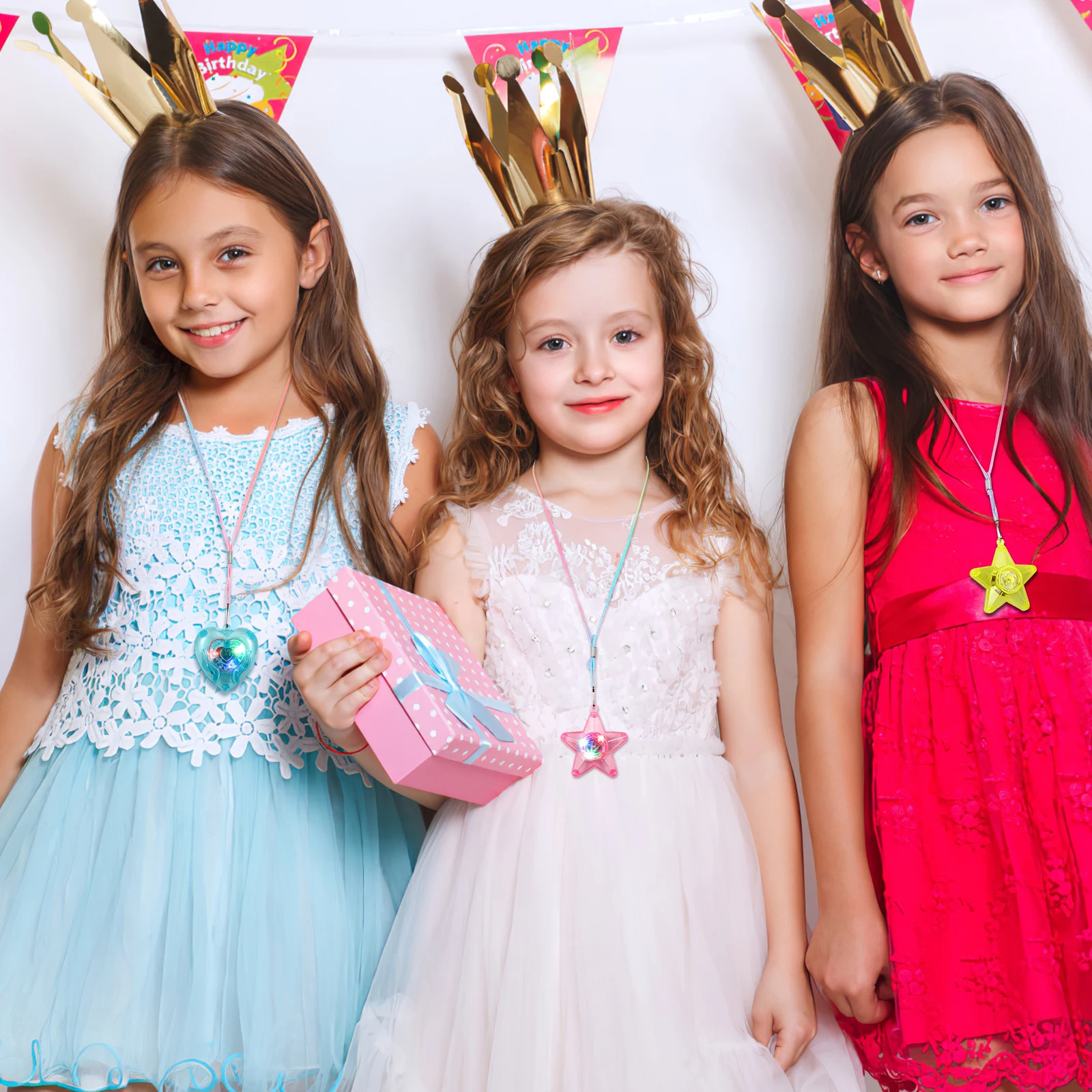 

8Pcs LED Sparkling Pendant Necklaces Star Heart Detachable Lanyard Light Up Necklaces for Kids Adults Party Party Favors