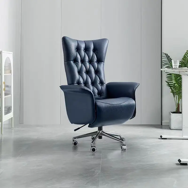 Genuine leather reclinable and rotatable office chair