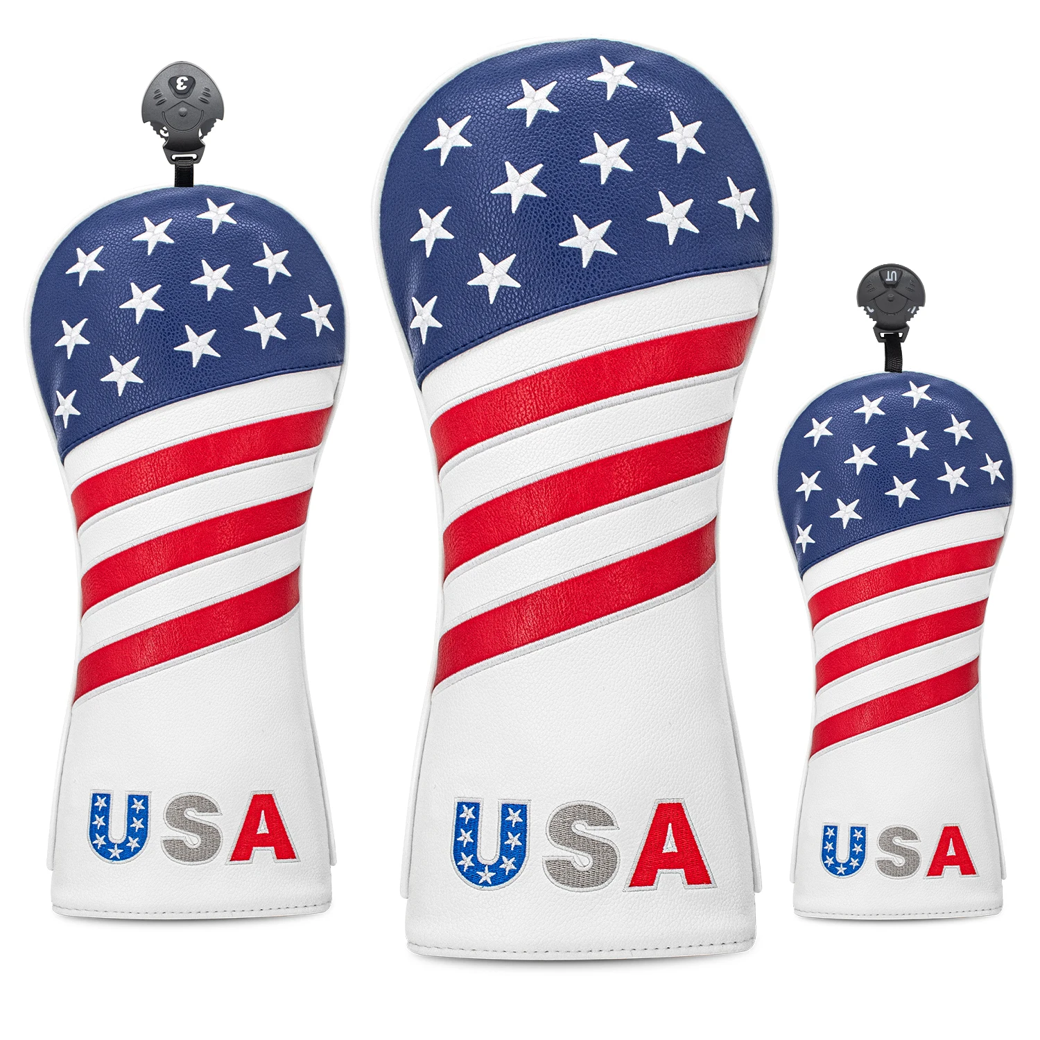 Patriotic Golf Club Head Cover Set - Protect Your Clubs With Durable PU Leather And Vibrant American Flag Design