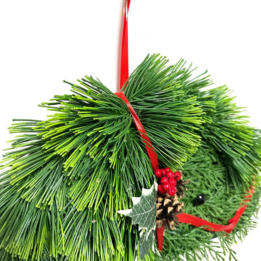 F-T венок с головой лошади, венок из искусственных сосновых ветвей, деревенские искусственные зеленые венки для входной двери, с декором из красной ленты