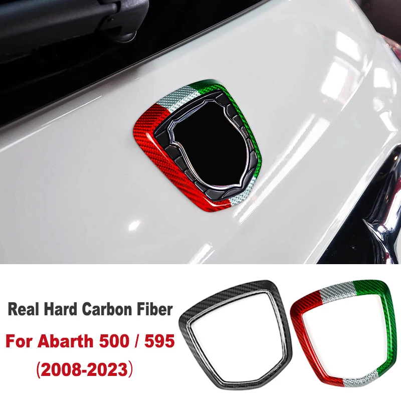 

Real Hard Carbon Fiber For Fiat 500 Abarth 595 2008-2020 2021 2022 2023 Exterior Accessories Car Rear Trunk Logo Frame Sticker