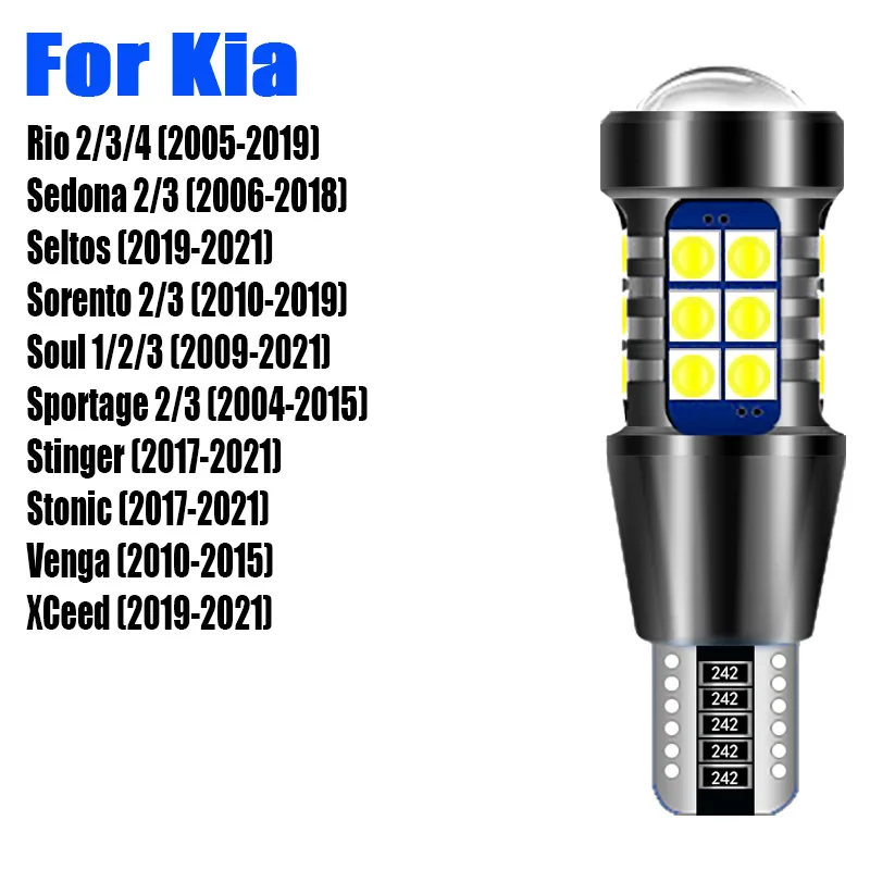 2x T15 Canbus LED Reverse Light Bulb W16W Lamp For Kia Rio 2 3 4 Sedona Seltos Sorento Soul Sportage Stinger Stonic Venga XCeed