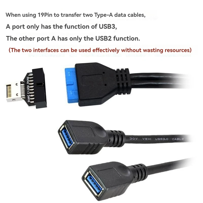 USB3.2 Type-E 20Pin to USB 19P Chassis Front USB Type A Type C Extension Adapter for Desktop Motherboard-DTB3