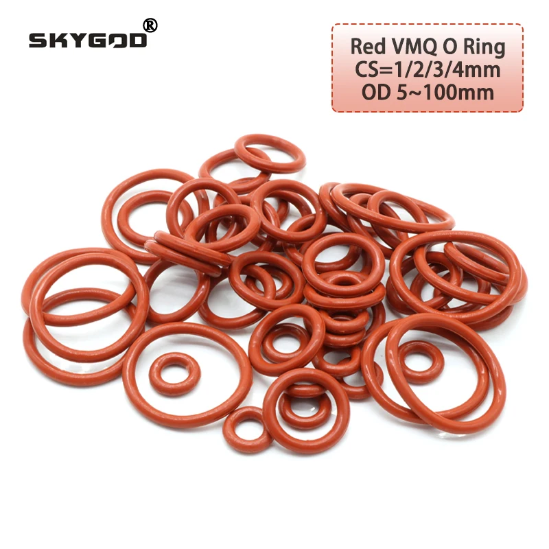 50pcs VMQ O Ring Gasket Thickness CS 1/2/3/4mm Red Waterproof Washer Round O Shape Silicone Ring Food Grade