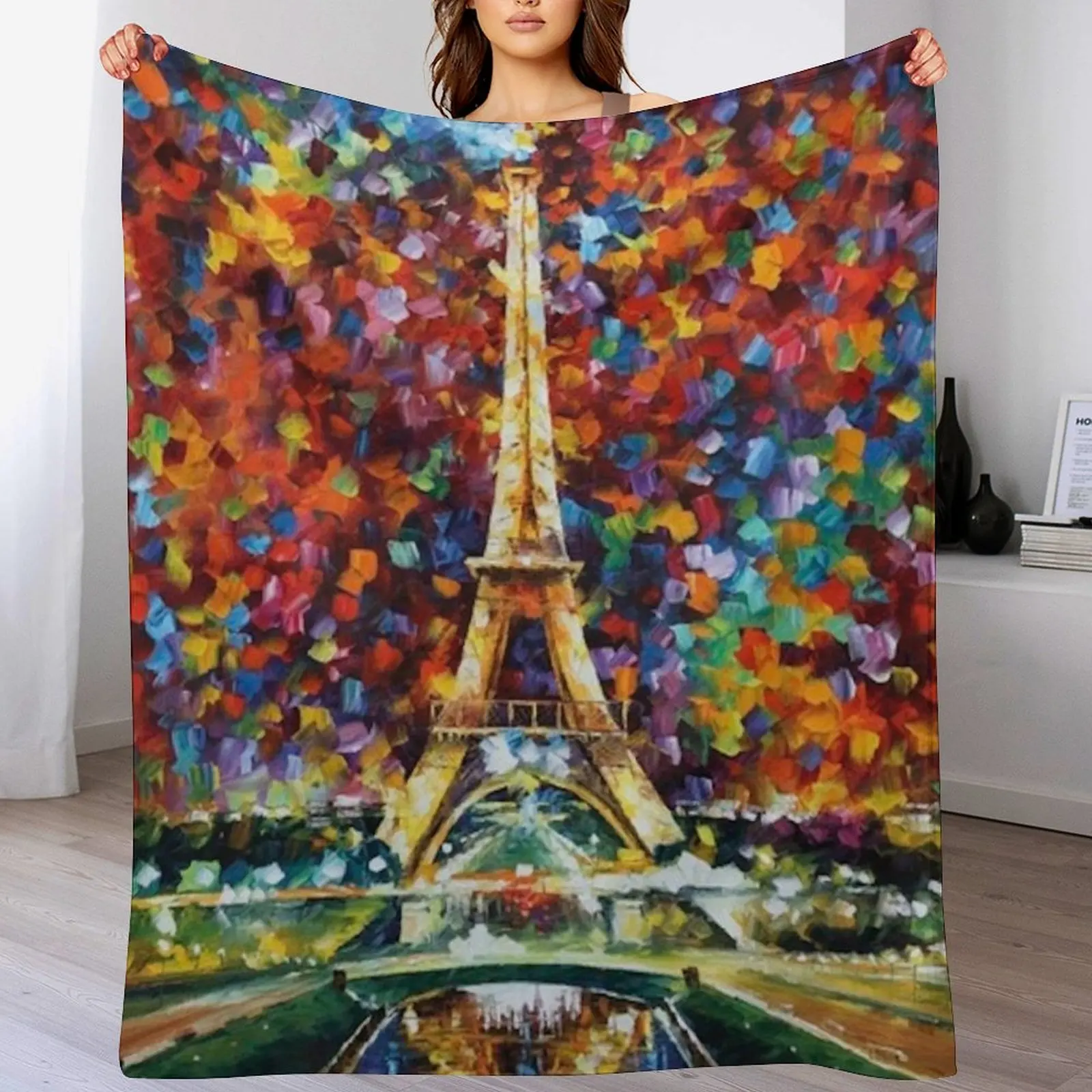 New Paris Eiffel Tower at night - oil painting on canvas Throw Blanket Sleeping Bag Luxury Thicken Furry Luxury Blankets