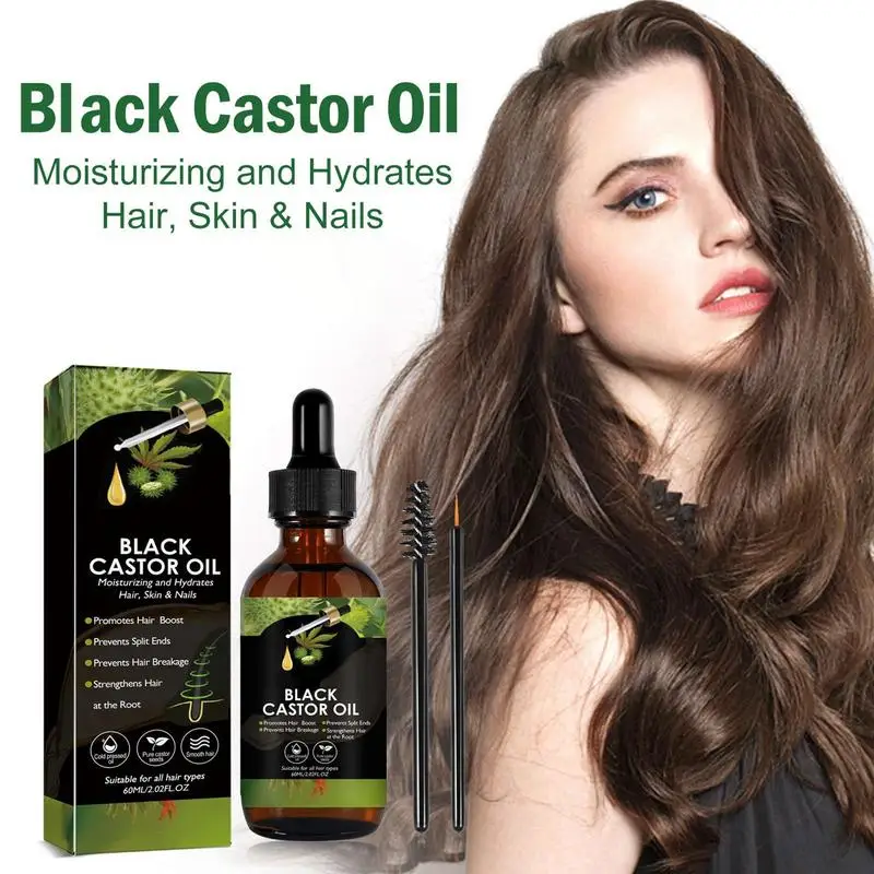 60ml Organic Black Castor Oil Black Seed Castor Hair Growth Serum Oil Hair Eye Lashes Eyebrows Moisturizing regrowth Massage Oil