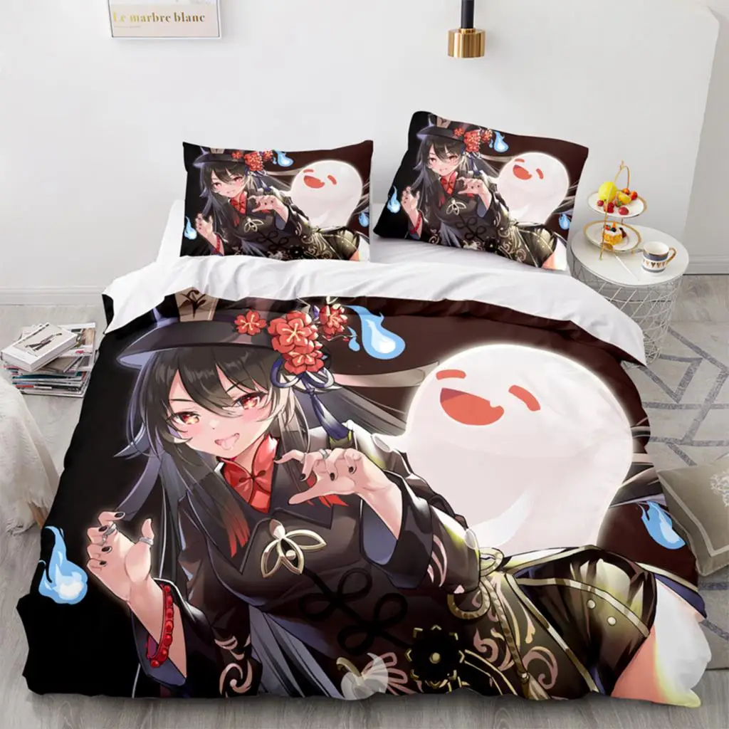 

Genshin Impact Hutao Cosplay US/EU/UK Full Size Quilt Cover Queen King Bed Comforter Duvet Cover Pillow Case 3Pcs Bedding Set