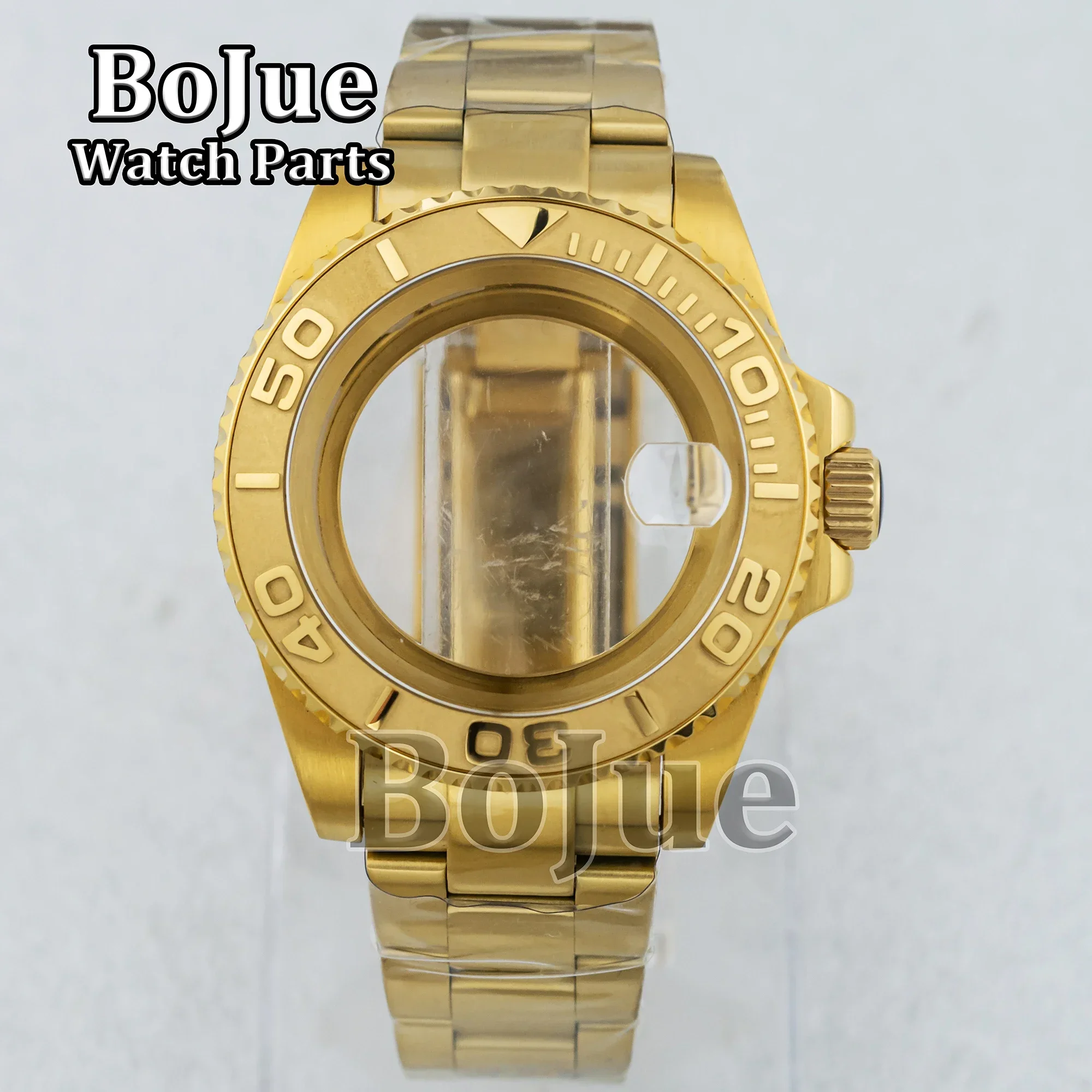 

Gold PVD 40mm Watch Cases Oyster Strap Bracelet Parts 100m Waterproof For Seiko Nh34 Nh35 Nh36 Movement Dial Yacht-master Case