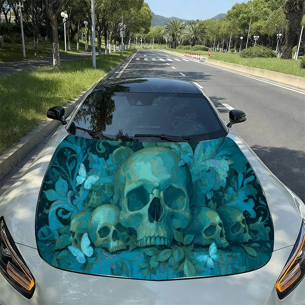 

Виниловая пленка для автомобиля с изображением бабочек и черепов, водонепроницаемая наклейка на капот из ПВХ, самоклеящаяся устойчивая к царапинам наклейка на крышку двигателя