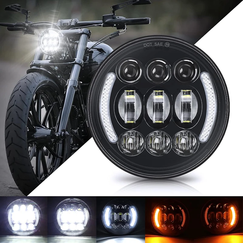 مصباح أمامي LED للدراجة النارية مقاس 5.75 بوصة مع هالة DRL وإشارة الانعطاف 5-3/4 بوصة كشافات أمامية للمحرك لـ Dyna Softail Deuce Wide Glide Sportster #1