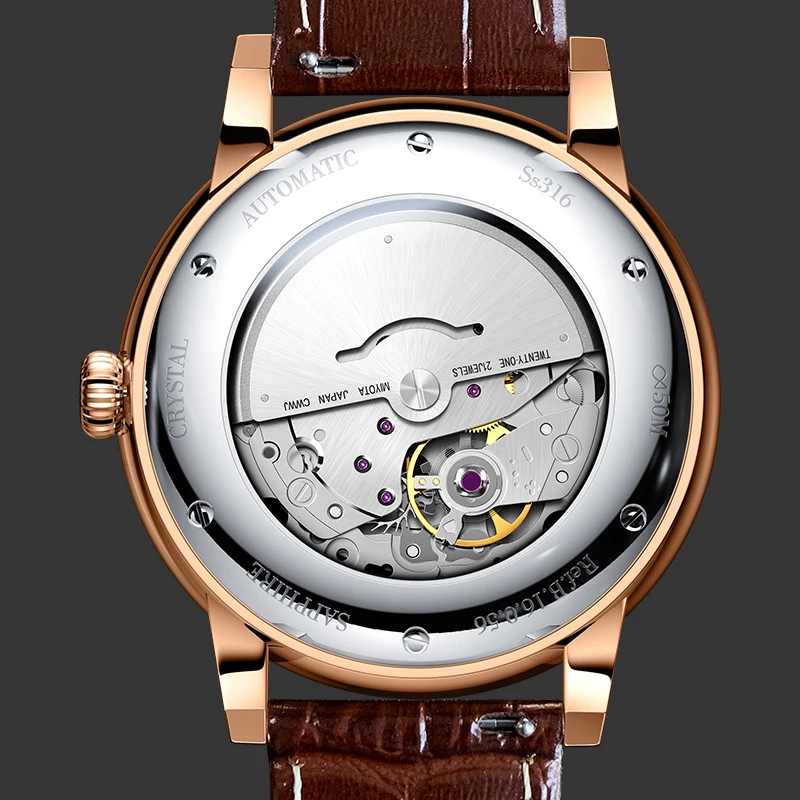 LOBINNI جديد رجال الأعمال التلقائي ساعات آلية ميوتا 8205 حركة الساعات الياقوت مرآة مقاوم للماء 50 متر على مدار الساعة