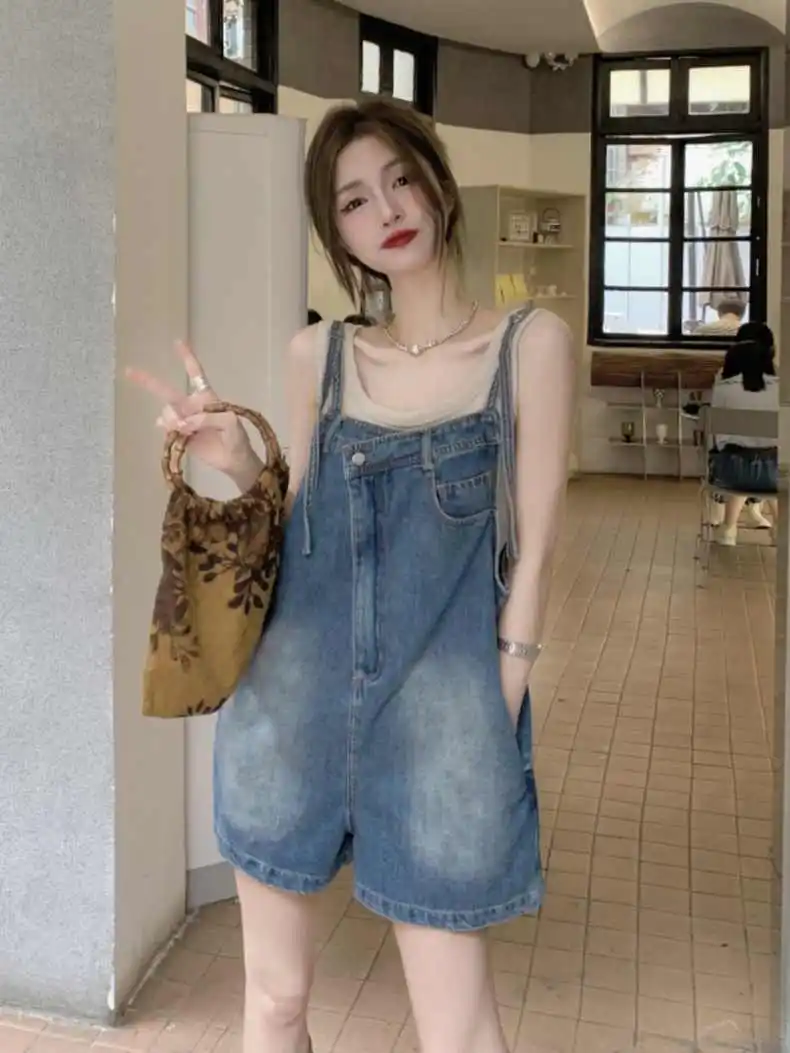 

Women's Denim Rompers Playsuits Multipocket Multicolor Applique Beachwear Age Reduction Occasion Corduroy Adults Contrasting