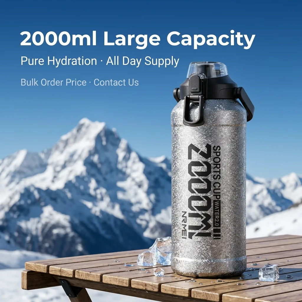 Taience Titanium Water Bottle 2000ml Insulated Sports Tumbler with 2 in 1 Lid Straw Large Capacity Leak Proof for Gym Travel