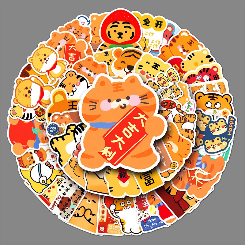 

50Sheets Creative DIY Cute Tiger Doodle Stickers Cartoon Animal Suitcase Helmet Refrigerator Notebook Stickers Children's Gift