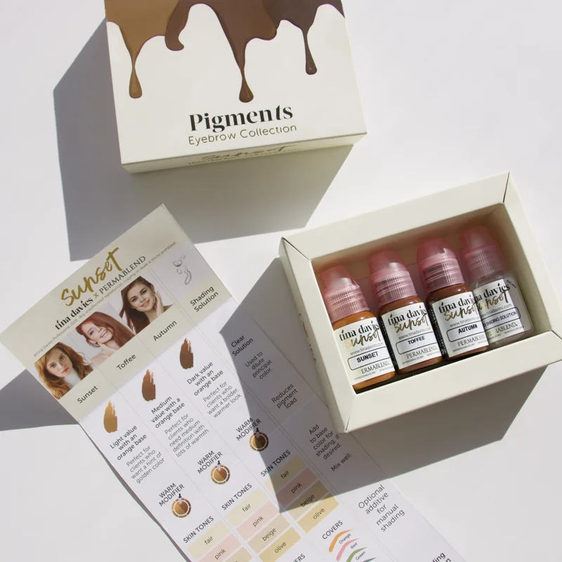 Permanent Makeup PMU INK SET Tina Davies Sunset Brow Kit 3 Colors and 1 Shading Solution