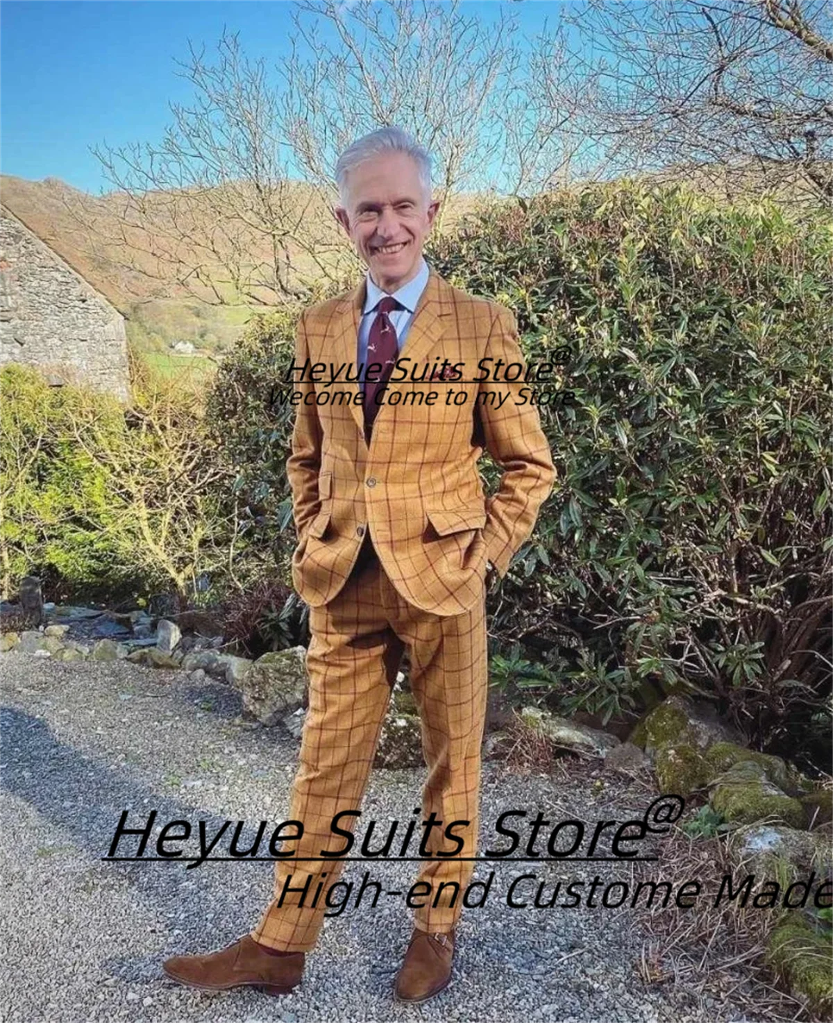 

Classic French style Plaid Men Suits Customized Slim Fit Notched Lapel Groom Wedding Tuxedos 3 Pieces Sets Male Party Blazers