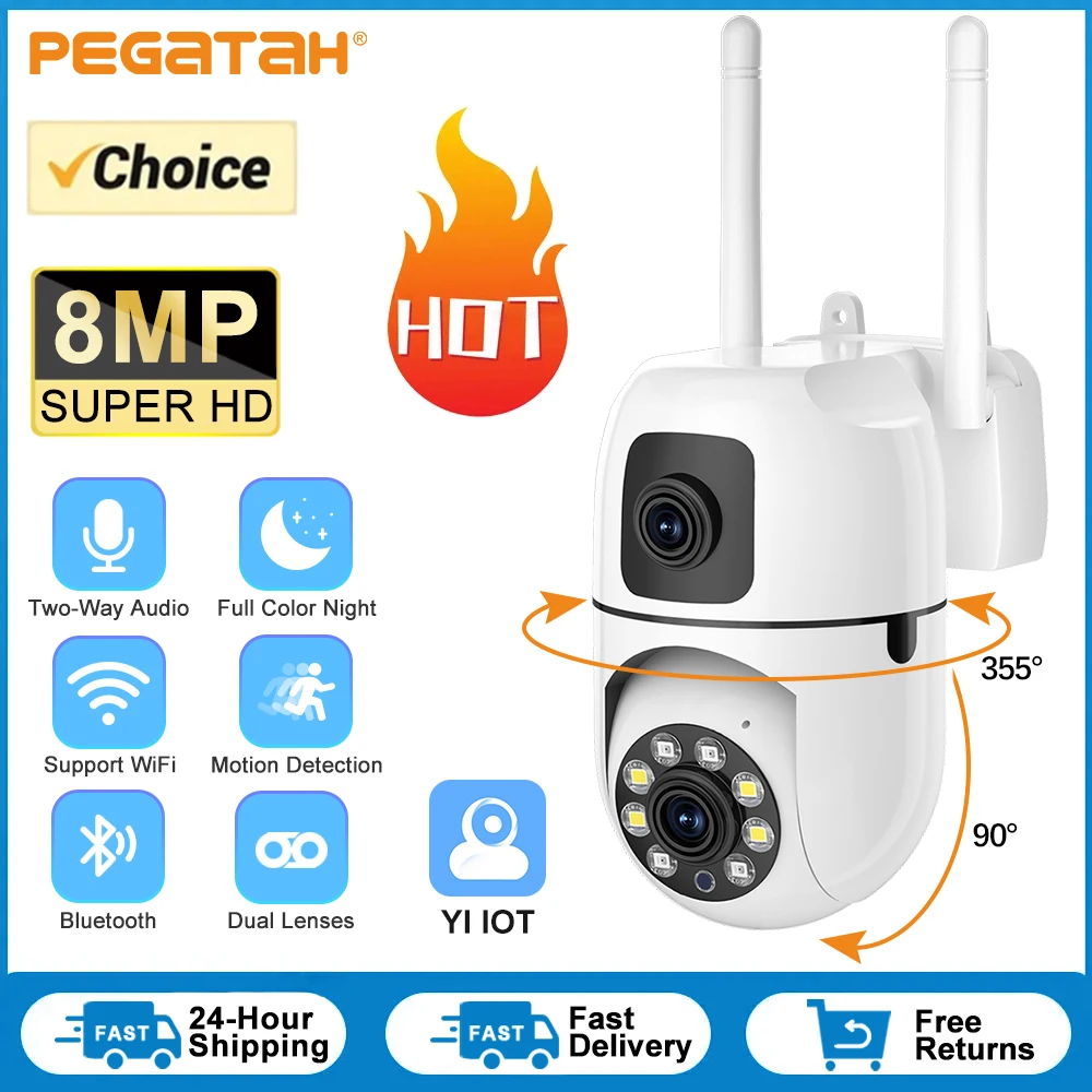 Mini Dual Lens Dual Screen 4K 8MP PTZ WIFI Camera HD IP Camera OutdoorAuto Tracking Security Protection CCTV Surveillance YI IOT