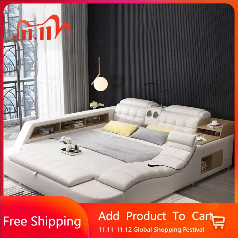 

Ergonomic Headboard Multifunctional Bed Study Luxury King Size Luxury Queen Double Bed Modern Lazy Beliche Postmodern Furniture