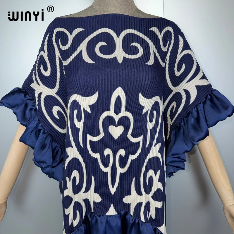 WINYI neue Plissee kleid Unregelmäßige kleid Lose boho robe Lange Femme Vestidos urlaub Elegante abendkleid abaya mode kaftan