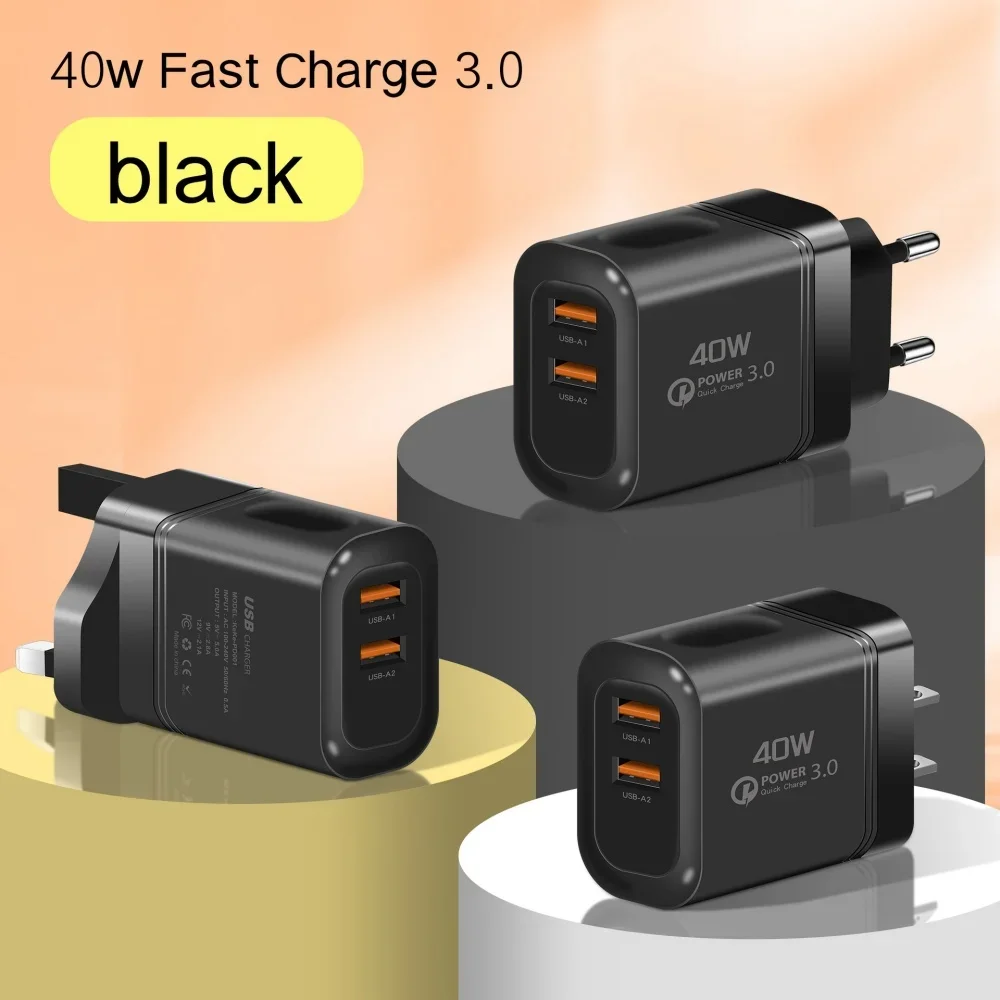 40W EU US Plug Fast USB Charger Wall Phone Charger Adapter for iPhone Samsung Xiaomi Redmi Dual Port 2A Output Travel Charger - náhled 6