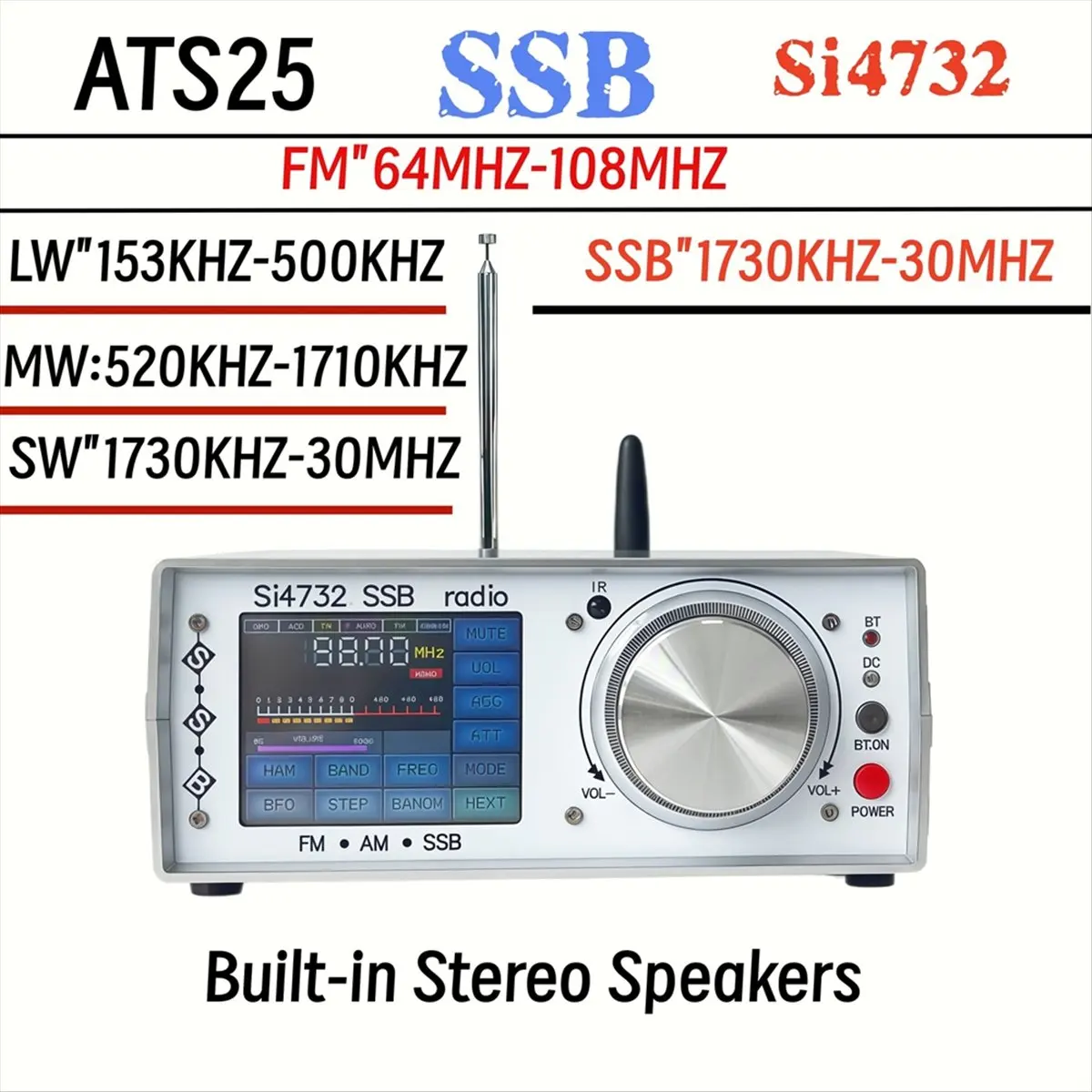 Punctual- ATS-25 SI4732 Full Radio FM LW MW SW SSB Receiver 64-108Mhz Radio Receiver 2.8 Inch Touch Screen