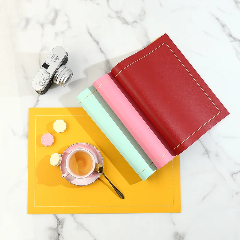 Two-color Leather Placemat Front and Back Double-color Thermal Insulation Anti Scalding Anti Oil Stains Dining Table Decor Mat