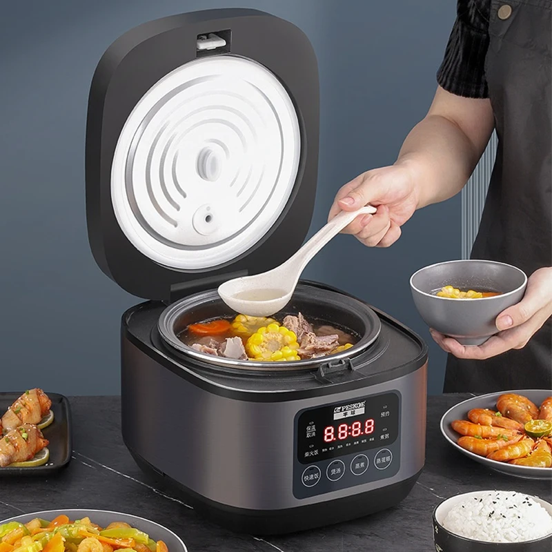 طباخ الأرز الكهربائي المنزلي الذكي، وعاء داخلي غير لاصق، شاشة رقمية لطباخ الأرز متعدد الوظائف سعة 3-5 لتر